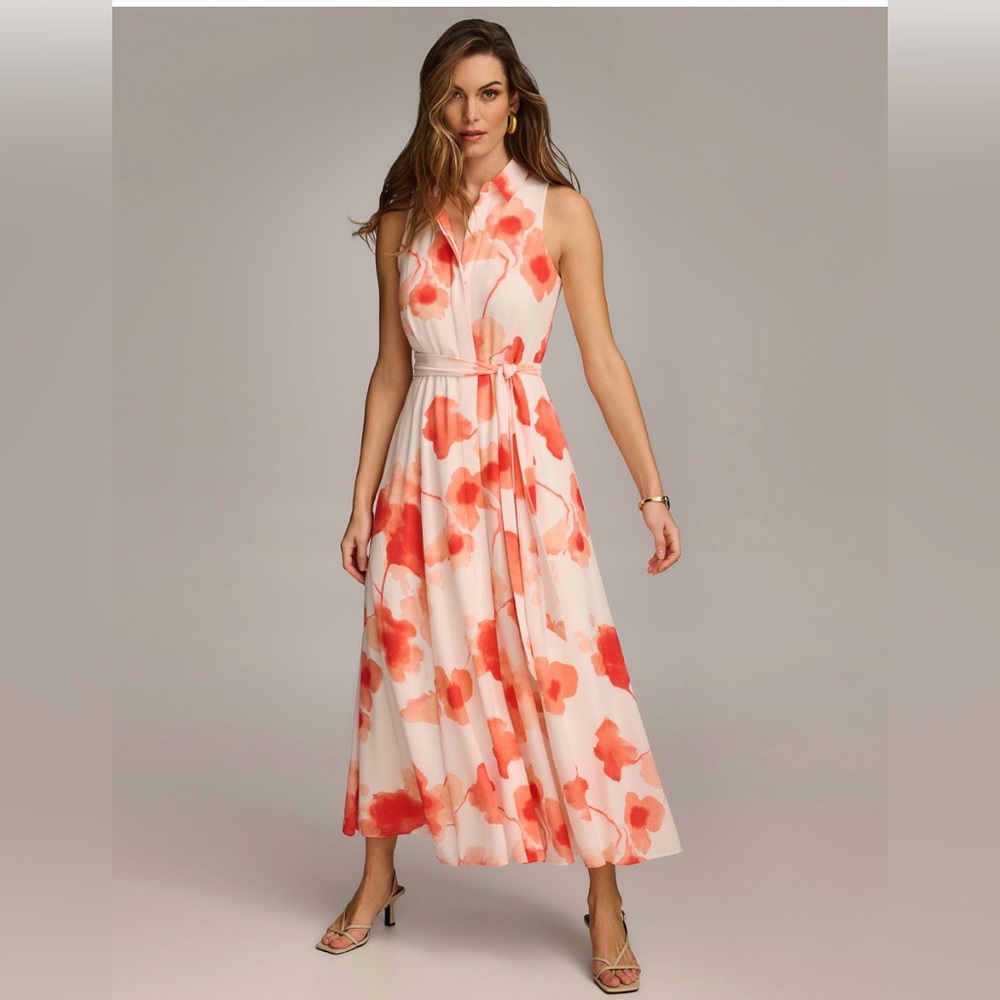 Donna Karan New York Women’s Floral Chiffon Sleeveless Shirt Dress Size 16 NWOT